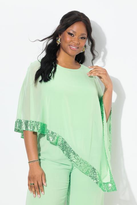 Produktbild Ulla Popken Bluse, Chiffon-Überwurf, U-Boot-Ausschnitt, 3/4-Arm (50, 52)
