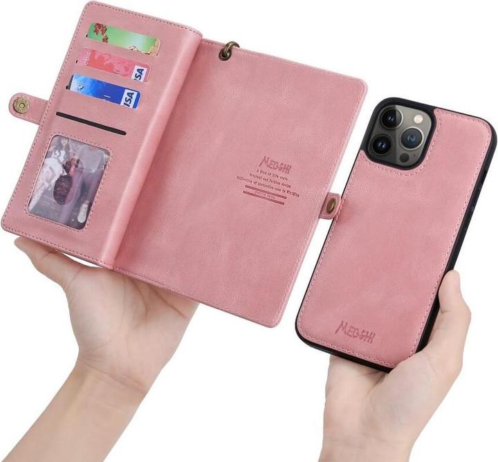 Produktbild Megshi iPhone 15 Pro Max - 2-1 Brieftaschen Hülle rosa (Apple iPhone 15 Pro Max)
