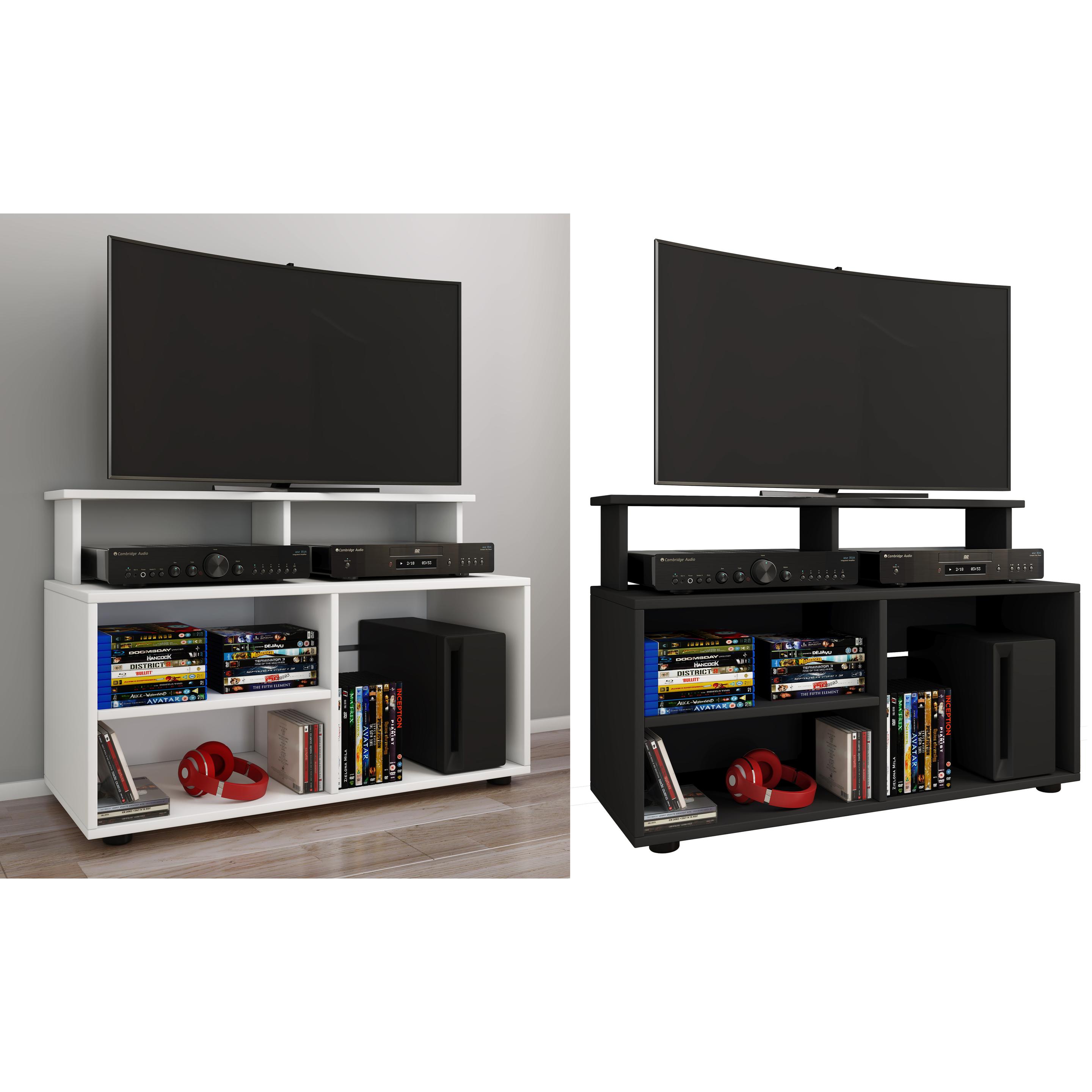 VCM, TV Möbel, Holz TV Lowboard Fernsehschrank Konsole Fernsehtisch Fernseh Glas Balansia (90 x 36 cm)