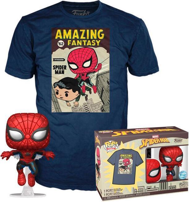 Actual product image Funko Set figure POP & Tee Marvel Spiderman Comic Cover