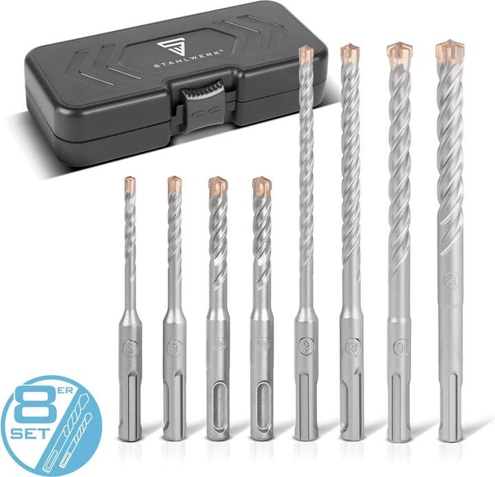 Actual product image Stahlwerk SDS-Plus drill bit set 8-piece, 5-12 mm with box Ideal for stone concrete (8 millimetres, 6 millimetres, 12 millimetres, 5 millimetres, 10 millimetres)