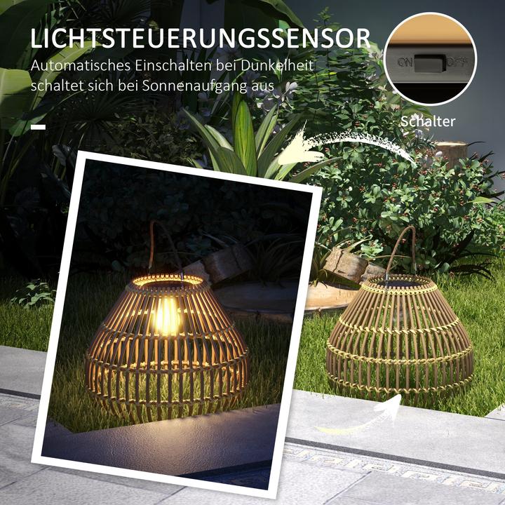 Produktbild Outsunny Rattan Solarleuchte PE Rattan, Stahl Gelb (15 lm, IP44)