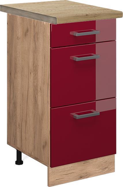 Bordeaux Hochglanz, Goldkraft Eiche, Rot Hochglanz