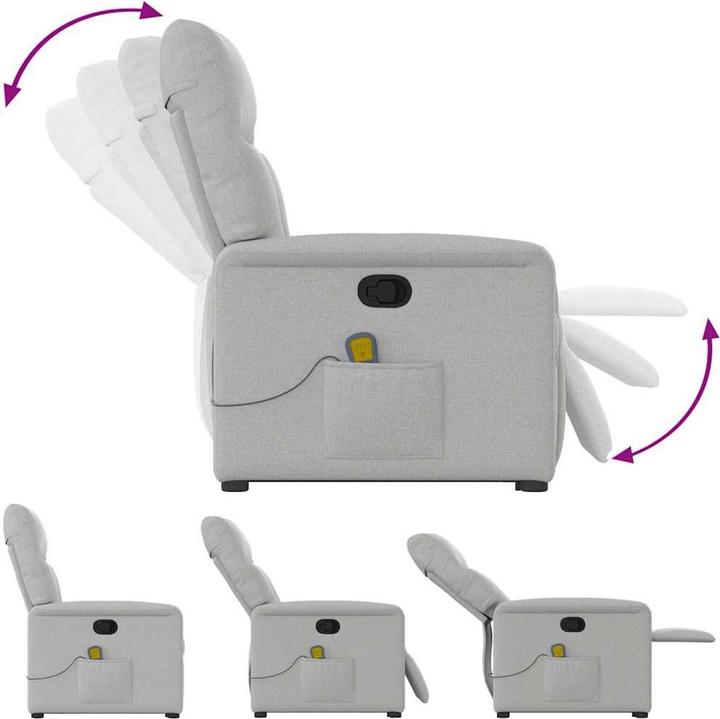 Immagine prodotto vidaXL Poltrona massaggiante con ausilio per la risalita in piedi in tessuto grigio Cloud
