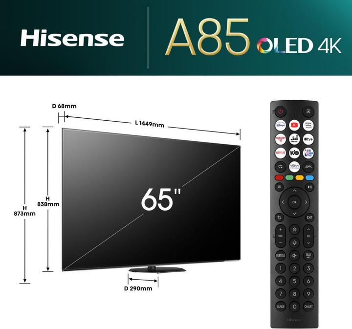 Produktbild Hisense TV 65A85N (65", OLED, 4K, 2024)