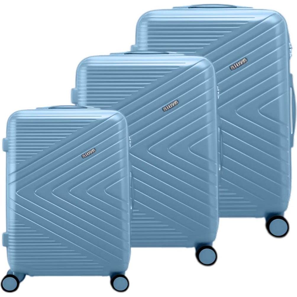 Avizar, Koffer, 3er Hartschalenkoffer Chevron mit TSA-Schloss, Blau