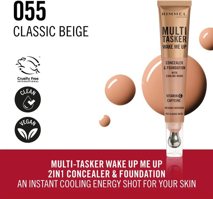 Produktbild Rimmel London Rimmel Multi-Tasker Wake Me Up Foundation & Concealer 20ml 055 Classic Beige (Beige)