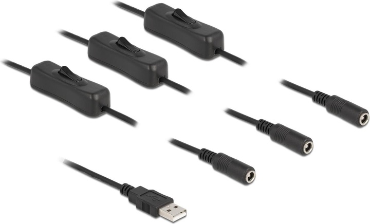 Produktbild Delock USB Typ-A Stecker zu 3 x DC 5,5 x 2,1 mm Buchse mit Schalter (1 m)
