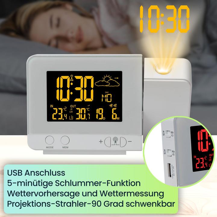Produktbild Casativo Projektions-Wecker mit Funk-Wetterstation, USB-Port, Aussensensor