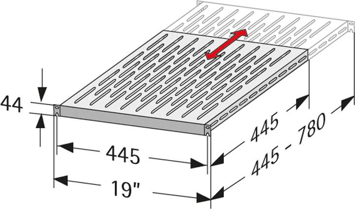 Apranet VARIplain 19"-Fachboden 1HE tiefenvariabel, schwarz