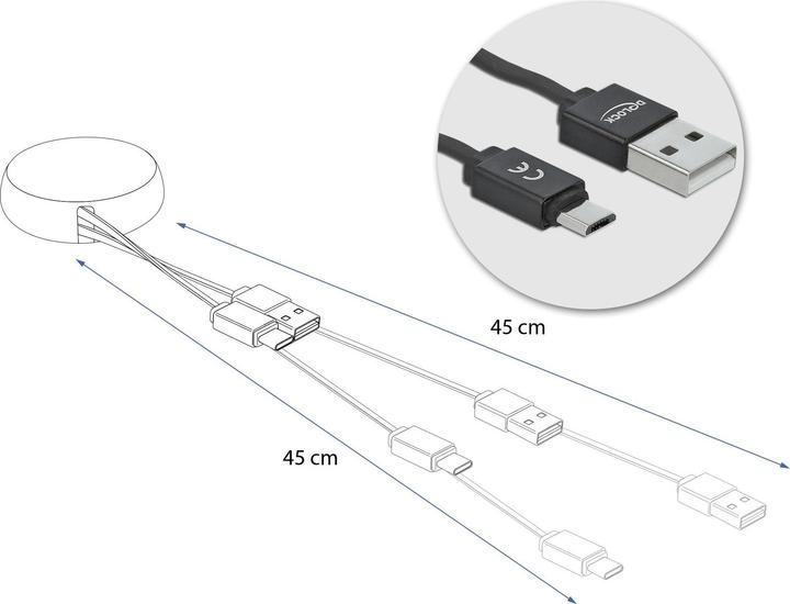 Actual product image Delock USB 2.0 cable USB-A - MicroB with car roll function, black (0.92 m, USB 2.0)