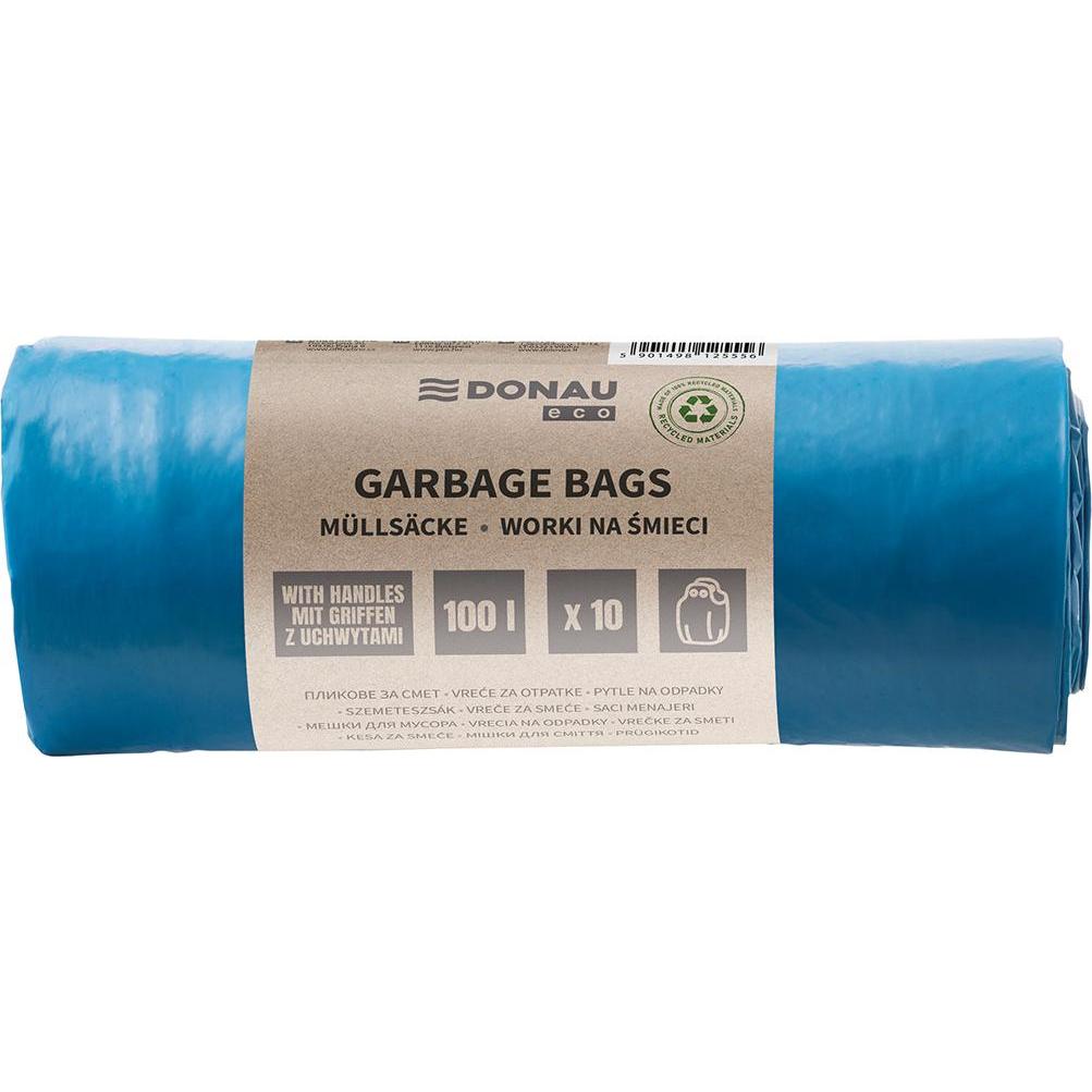 Donau Mllscke ECO, mit Henkel Knotties, 100l, 10 Stck, blau, Abfallsack, Blau