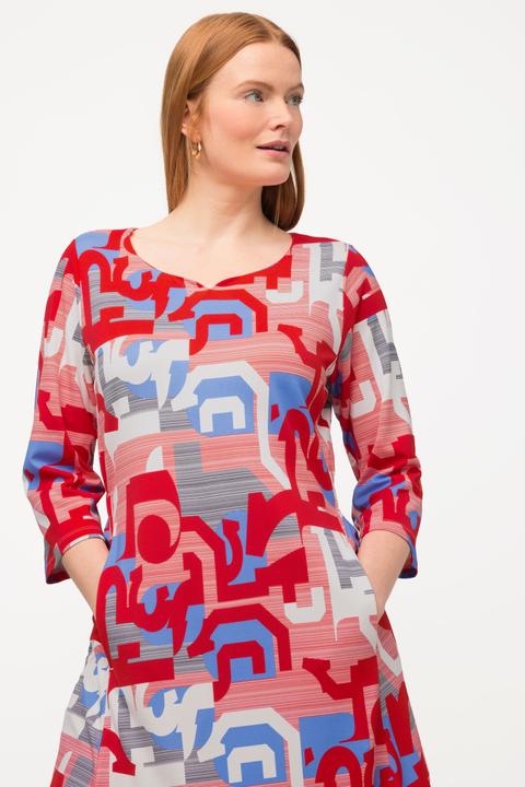 Immagine prodotto Ulla Popken Abito midi con design grafico, scollo a cuore e maniche a 3/4 (50, 52)