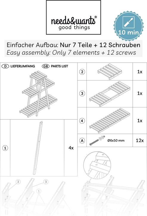 Image du produit Needs&Wants Blumenregal "Bloomy1" mit 3 Etagen, Fichte (weiss)