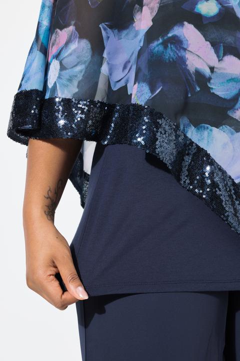 Produktbild Ulla Popken Bluse, Chiffon-Überwurf, U-Boot-Ausschnitt, 3/4-Arm (50, 52)