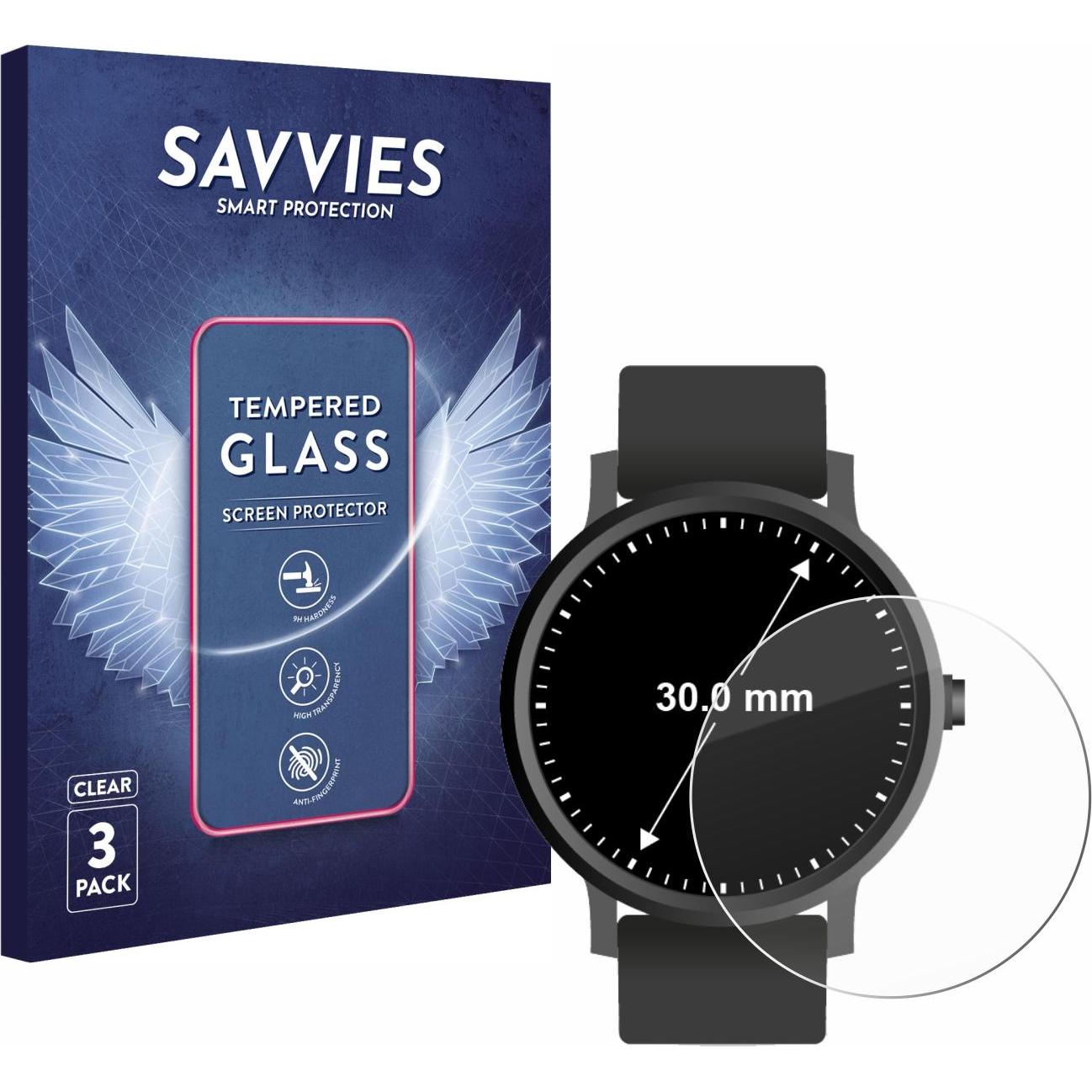 Savvies Panzerglas Hartglas Displayschutz, Smartwatch Schutzfolie, Transparent