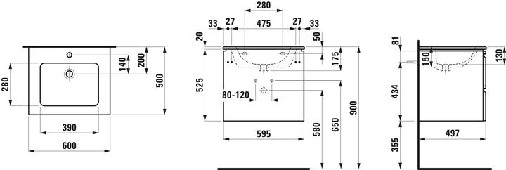 Actual product image Laufen Pro S Set 600, washbasin, 1 tap hole, overflow, incl. vanity unit, 2 drawers, 600x500mm, H861