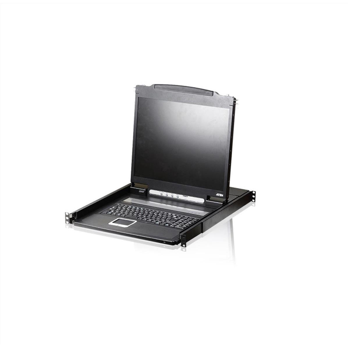Aten CL1000N CH Single Rail 19"-LCD-Konsole, 19" 1HE, DE-Layout (PS/2-USB, VGA), KVM Switch, Schwarz