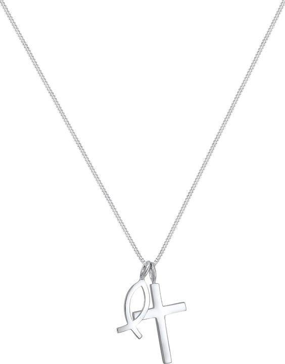 Actual product image Elli Necklace curb chain cross fish symbol religion 925 silver (925 sterling silver, 45 cm)