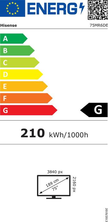 Label énergétique Hisense 75MR6DE GoBoard - 75 pouces - 350cd/m? - Ultra-HD - 3840x2160 pixels - 20 points (3840 x 2160 pixels, 75")
