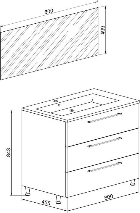 Actual product image VCM 3-piece wash place washbasin Badinos 3 drawers mirror