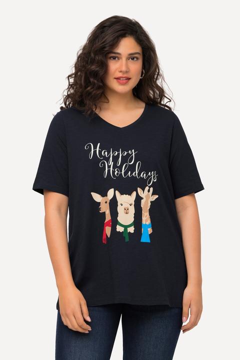 Immagine prodotto Ulla Popken Maglia natalizia dal taglio svasato con animali, scollo a V e mezze maniche (50, 52)