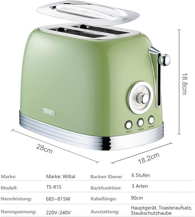 Produktbild Wiltal Toaster mit Brötchenaufsatz und Timer-Anzeige