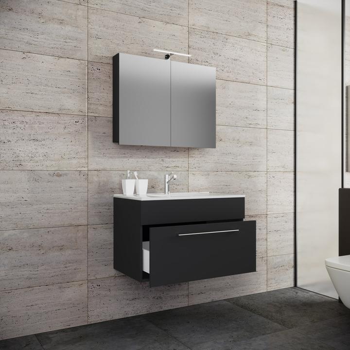 Actual product image VCM 3-piece wash place washbasin Badinos 1 drawer mirror cabinet