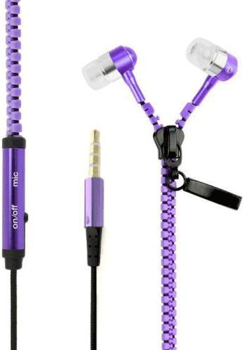 Actual product image Hermex Stereo Bass Zipper In Ear Headphones Microphone + Gold Plated AUX Plug + ON OFF - Purple (Cable)