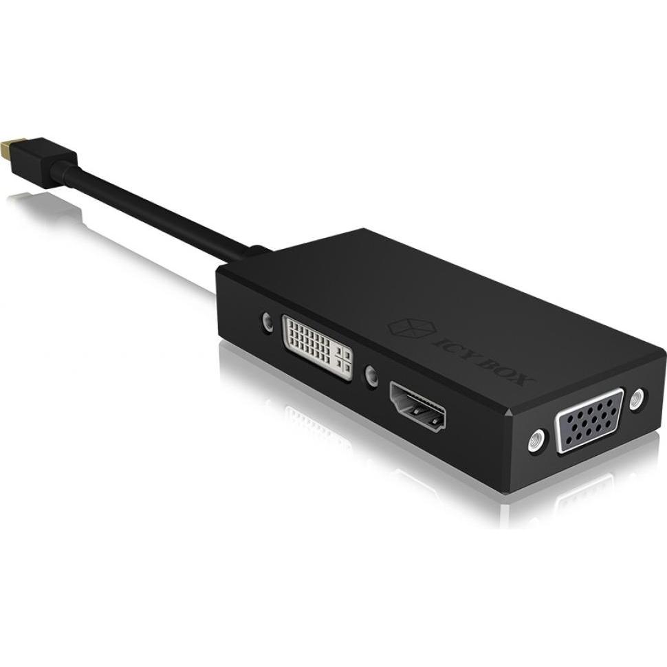 Thumbnail - Icy Box Mini DisplayPort zu (DVI, HDMI, VGA, 4 cm), Data + Video Adapter, Schwarz