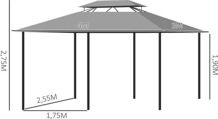 Produktbild Outsunny Pavillon Stahl, Polyester-Gewebe Dunkelgrau (300 cm, 400 cm)