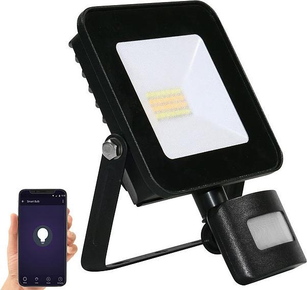 Image du produit Luminea 4 projecteurs LED WiFi 20 watts CCT avec détecteur de mouvement, 1 500 lumens (1600 lm, IP44)