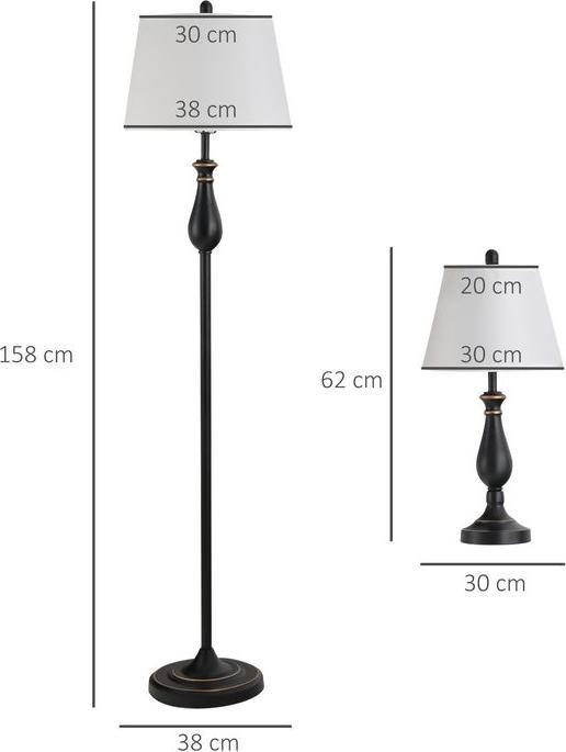Actual product image Swisshandel24 Set of 3 lamps 2 table lamp(ø38 x 158H cm) + 1 floor lamp(ø30 x 62H cm) Vintage, black+white, metal (E27)