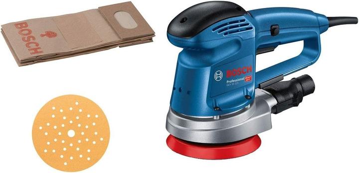 Image du produit Bosch Professional Ponceuse orbitale GEX 34-125, disque de ponçage, 1 x sac à poussière en papier, 1 x tampon (Ponceuse excentrique, 340 W)