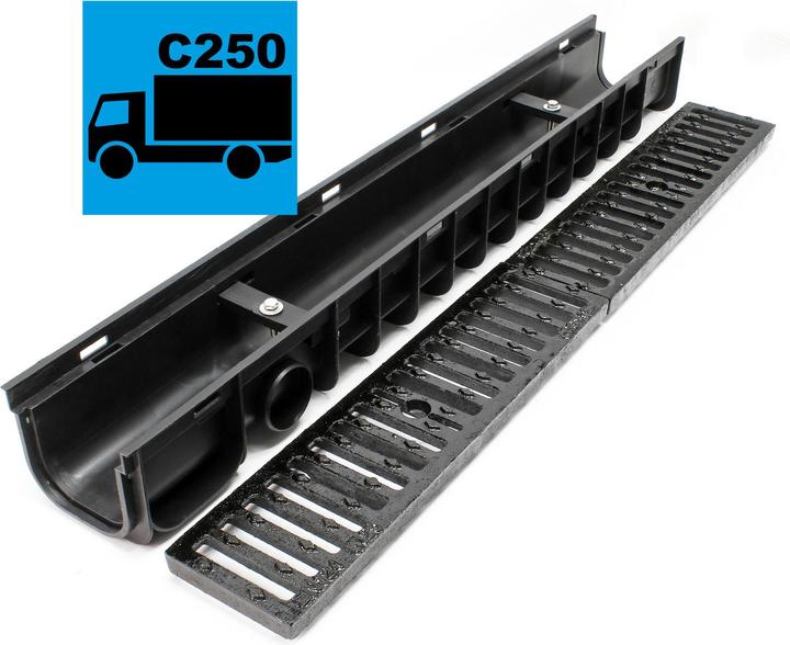 Produktbild Wiltec Entwässerungsrinne 3x1m Abdeckrost 25t Gusseisen Ablaufrinne Abwasserrinne