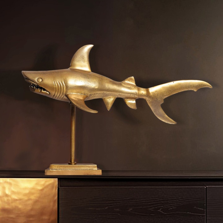 Produktbild FineBuy Deko Hai 70 cm Aluminium Wohndeko Design Dekoration Maritim Modern Alu
