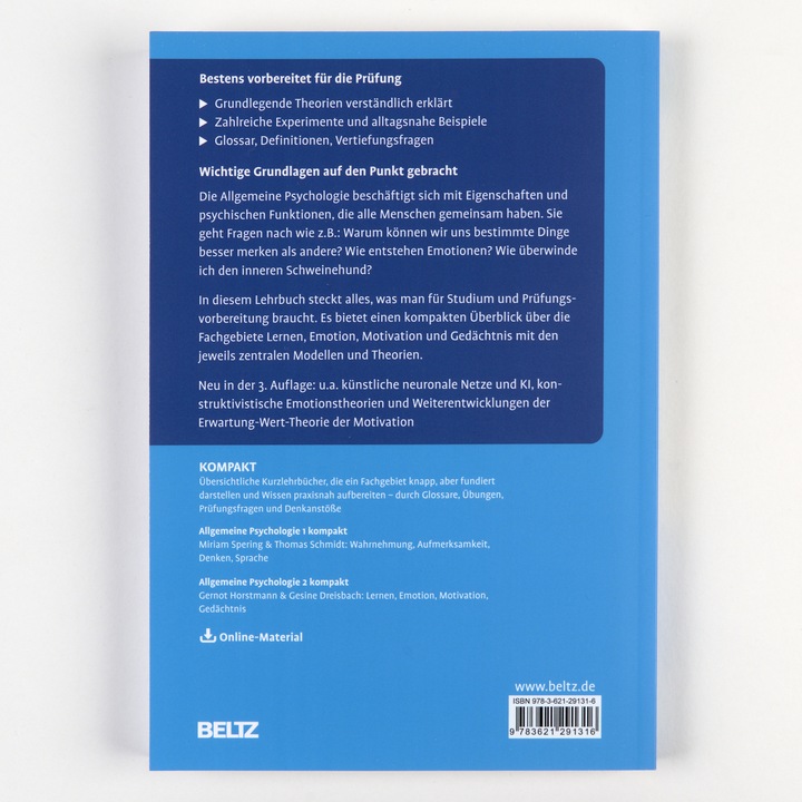 Nährwerte und Zutaten Allgemeine Psychologie 2 kompakt (Deutsch, Gernot Horstmann, Gesine Dreisbach, 2025)