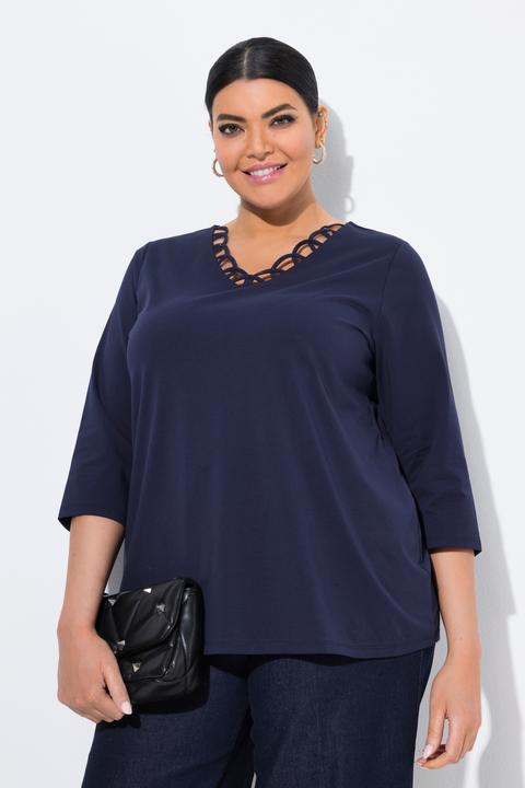 Produktbild Ulla Popken Shirt, verzierter V-Ausschnitt, Classic, 3/4-Arm (46, 48)