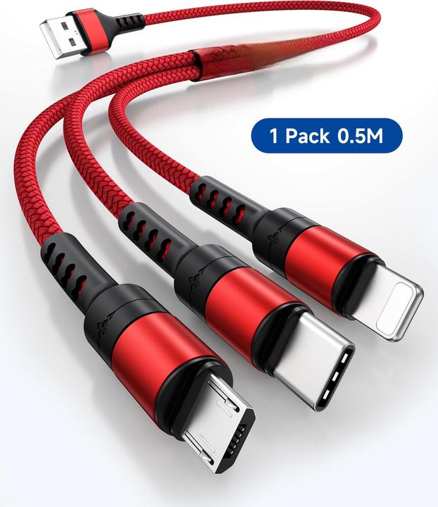 Actual product image Alopini Multi-USB-Kabel, universelles Ladekabel Nylon Quick 3 in 1 (0.50 m)
