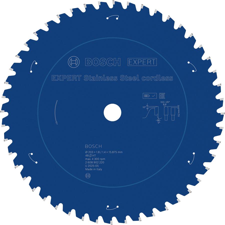 Bosch Professional Zubehör, Lama, EXPERT Stainless Steel Kreissägeblatt, 203x15,88 mm, T48