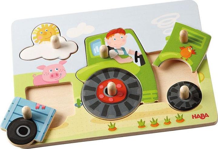 Productafbeelding Haba Peter's boerderij grijp puzzel (6 onderdelen)