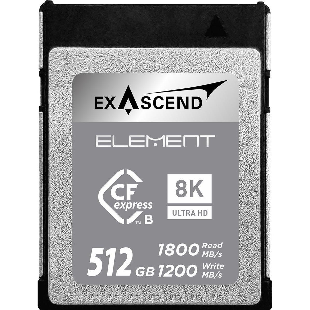 Exascend Scheda CFexpress di tipo B 512GB R1800/W750 Element Series (nuova) (512 GB, CFexpress tipo B), Scheda di memoria, Nero, Grigio