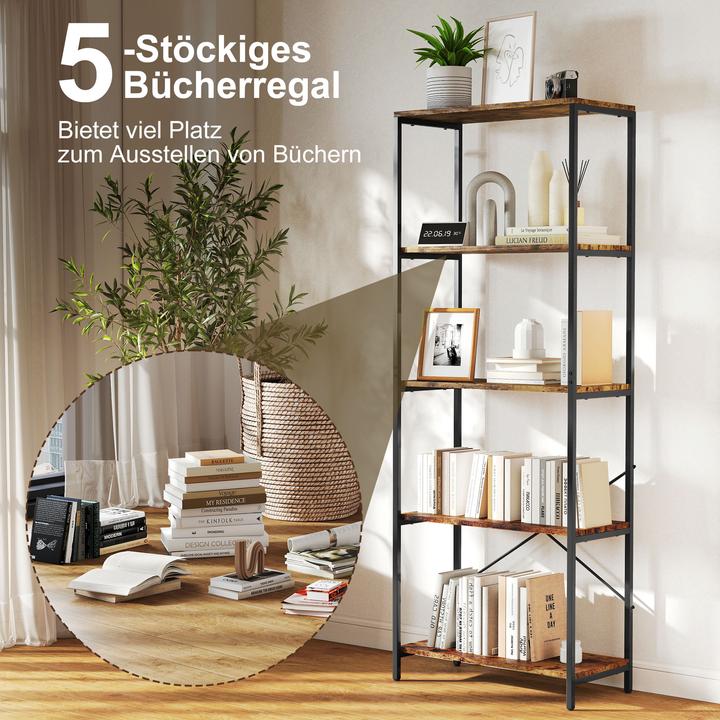 Immagine prodotto Homcom Bücherregal Metall Rustikal-Braun (30 x 30 x 170.50 cm)