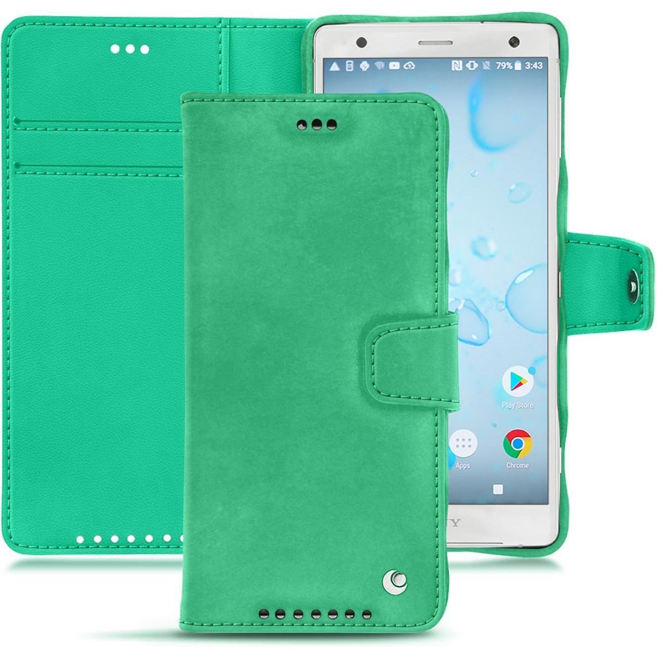 Noreve Lederschutzhülle Wallet (Sony Xperia XZ2), Smartphone Hülle, Grün