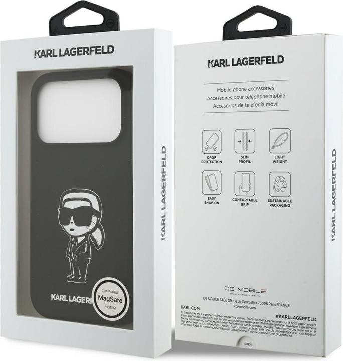 Actual product image Karl Lagerfeld - Silicone Sketch & Logo (KLHMP17LSKIGROK) - iPhone 17 Pro - Black Karl (Apple iPhone 17 Pro)
