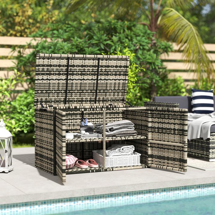 Produktbild Outsunny Rattan-Auflagenbox Stahl, PE-Rattan Mischgrau