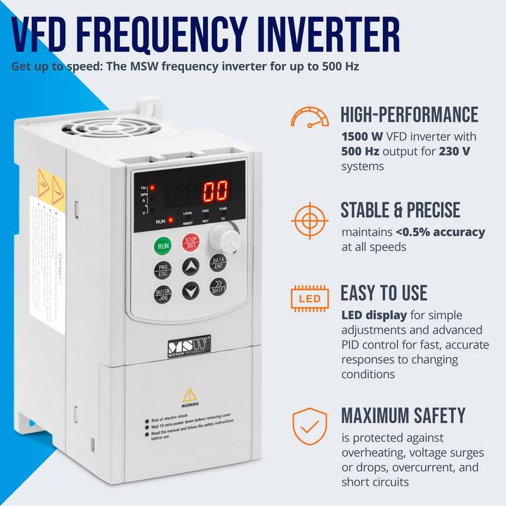 Produktbild MSW VFD-Frequenzumrichter 1500 W 230 V Frequenzumformer Stromrichter LED-Display