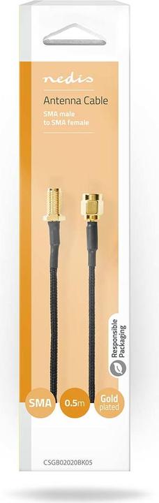Actual product image Nedis Antenna cable | SMA socket | SMA plug | Gold-plated | 50 Ohm | Individually shielded | 0.50 m | R (50 dB, Antenna cable)
