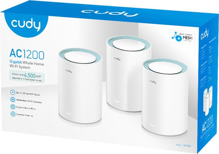 Produktbild Cudy M1300 3-PACK mesh wi-fi system Dual-band ( / ) Wi-Fi 5 (802.11ac) White 1 Internal