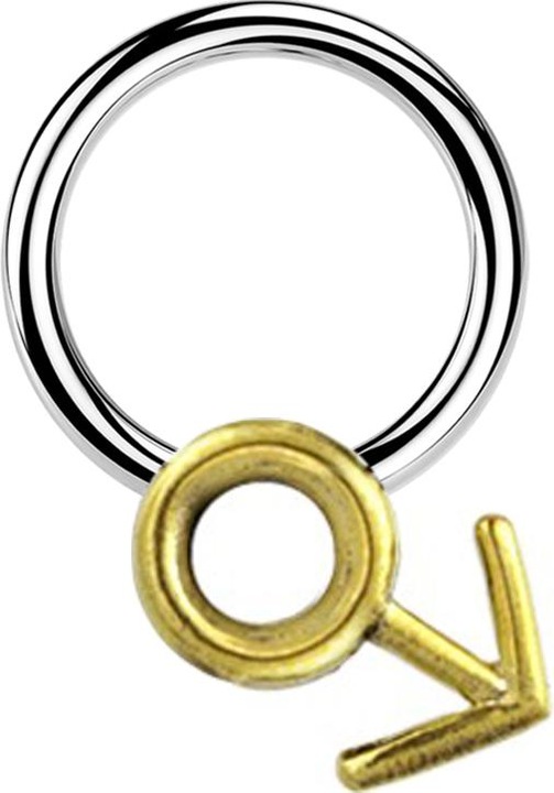 Produktbild Star Piercing Micro Closure Ring silber Gendersymbol Mann vergoldet (Messing, Chirurgenstahl 316L)